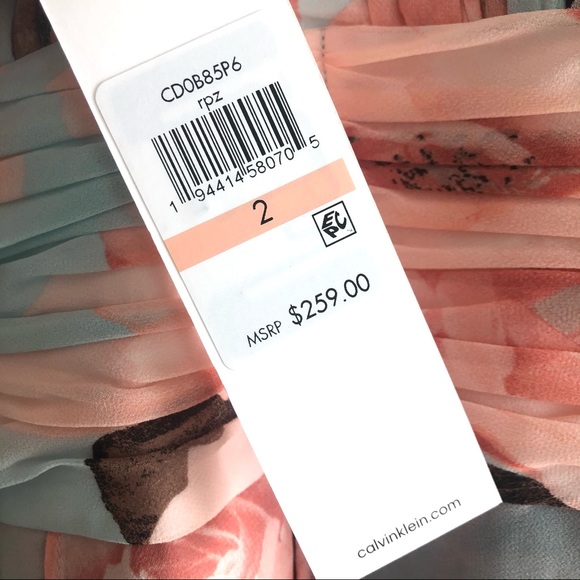 CALVIN KLEIN Pastel Maxi Gown Peach Turquoise Sz 2 - Picture 13 of 16